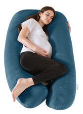 Serenity Velvet Pregnancy Pillow U-Shape Full Body Pillow  With Removable Cover Teal - Cotton Home