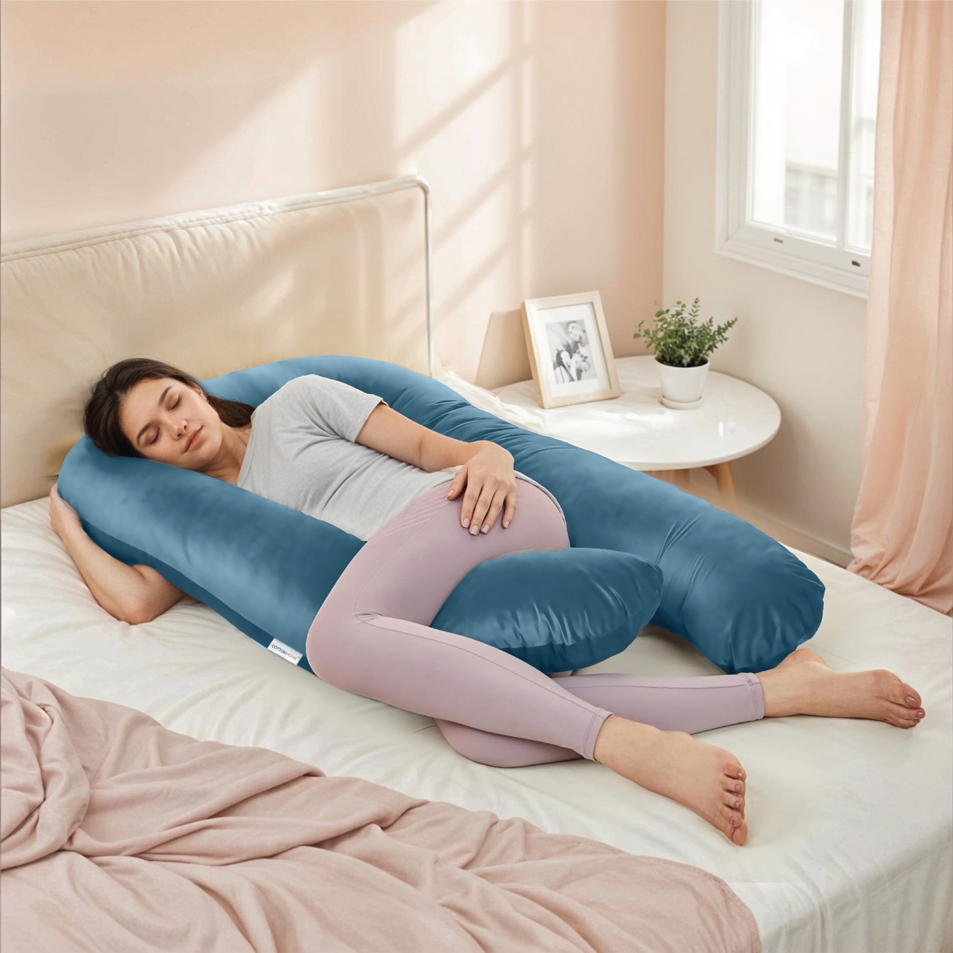 Serenity Velvet Pregnancy Pillow U-Shape Full Body Pillow  With Removable Cover Teal - Cotton Home
