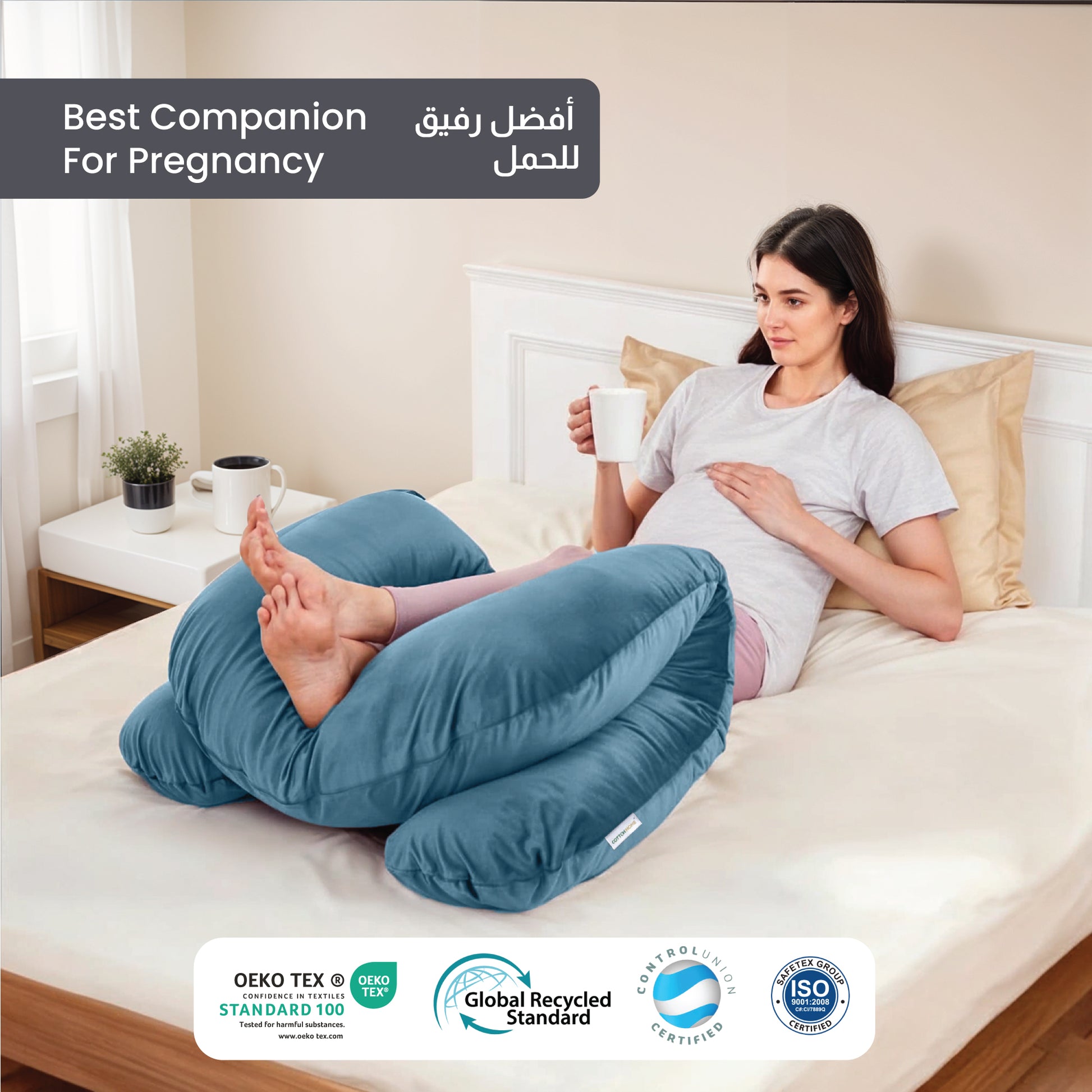 Serenity Velvet Pregnancy Pillow U-Shape Full Body Pillow  With Removable Cover Teal - Cotton Home