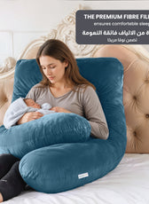Serenity Velvet Pregnancy Pillow U-Shape Full Body Pillow  With Removable Cover Teal - Cotton Home