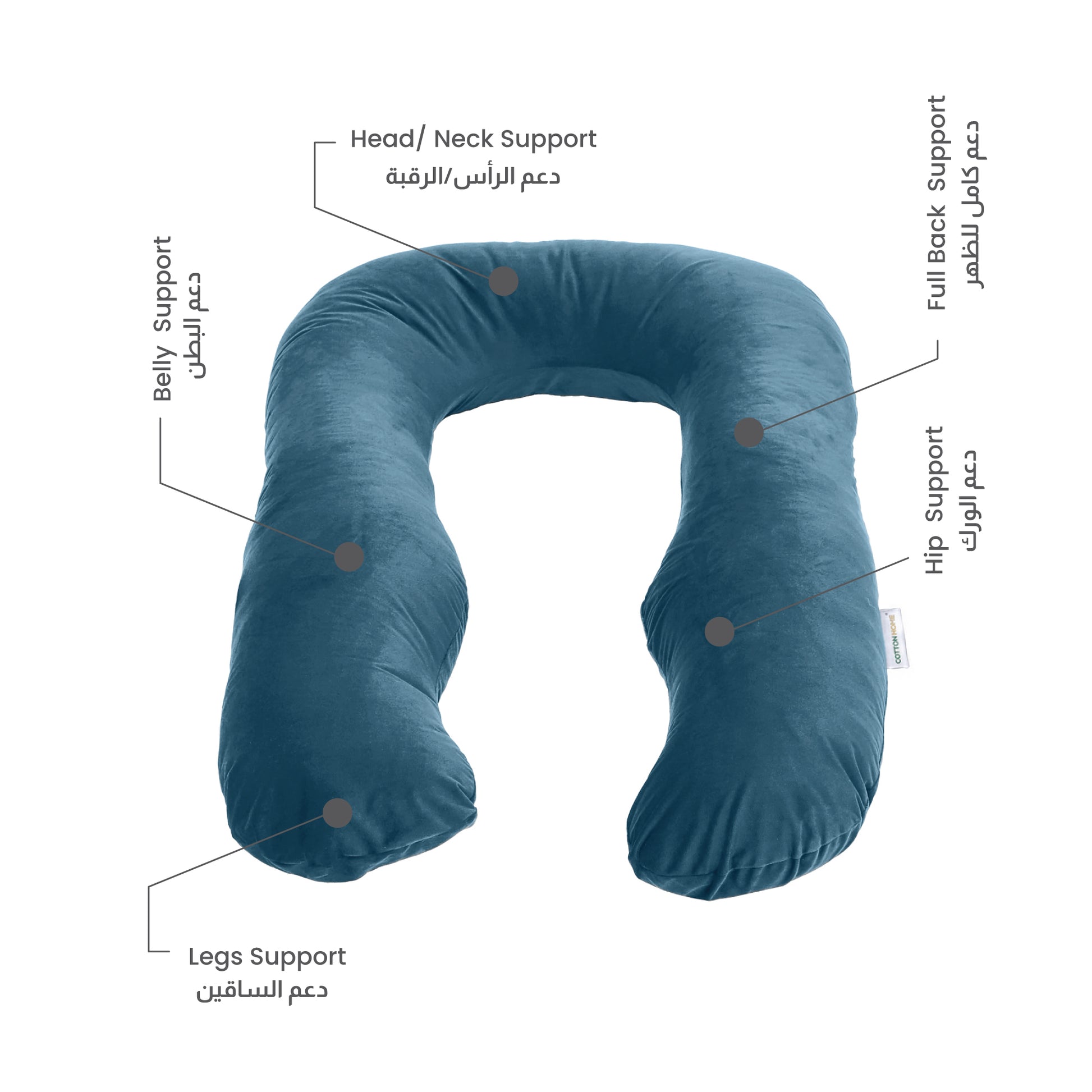 Serenity Velvet Pregnancy Pillow U-Shape Full Body Pillow  With Removable Cover Teal - Cotton Home