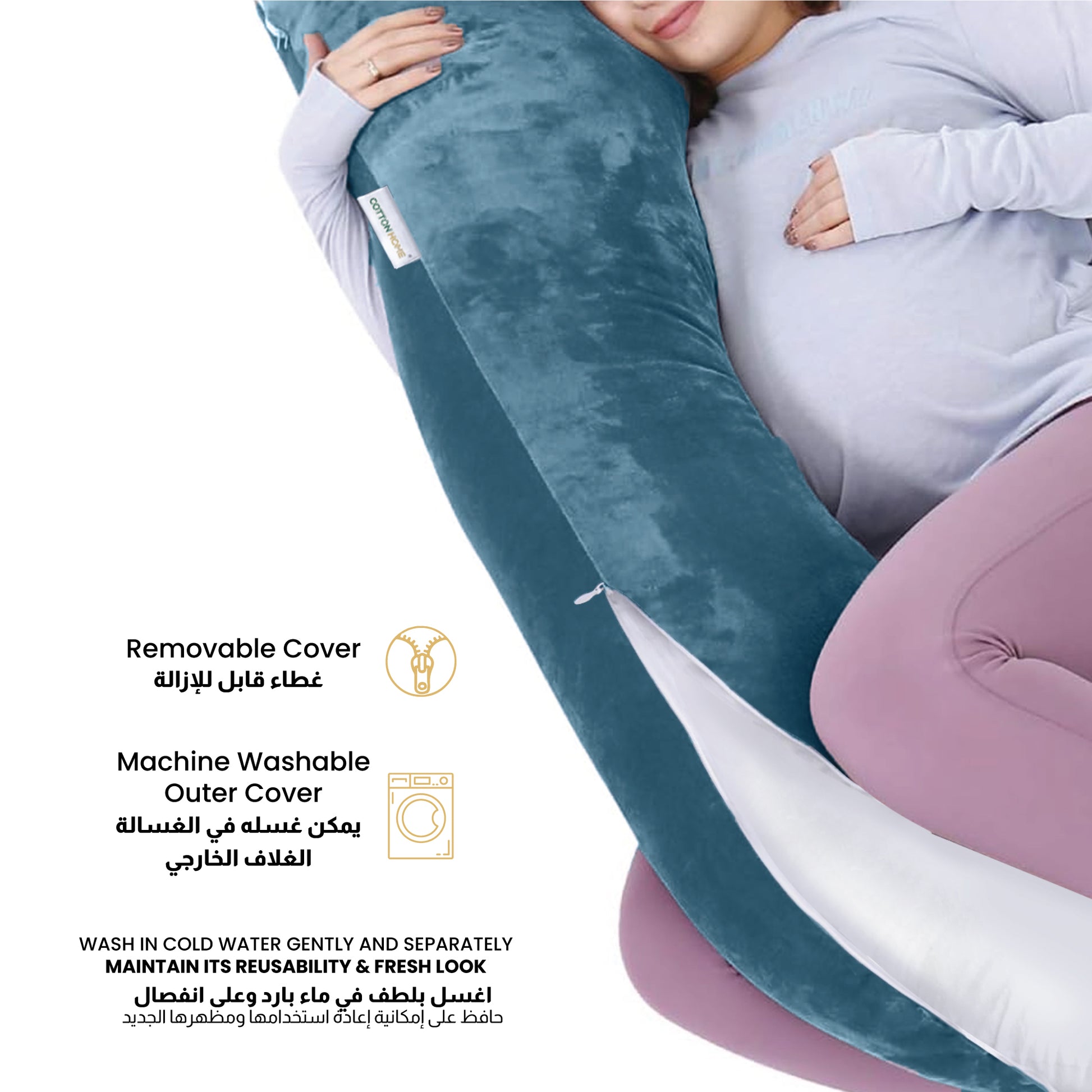 Serenity Velvet Pregnancy Pillow U-Shape Full Body Pillow  With Removable Cover Teal - Cotton Home