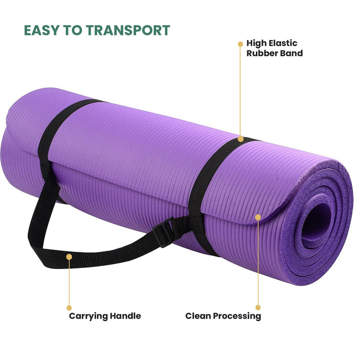 Yoga Mat with Strap – 10mm Thick for Ultimate Comfort Non-Slip Purple