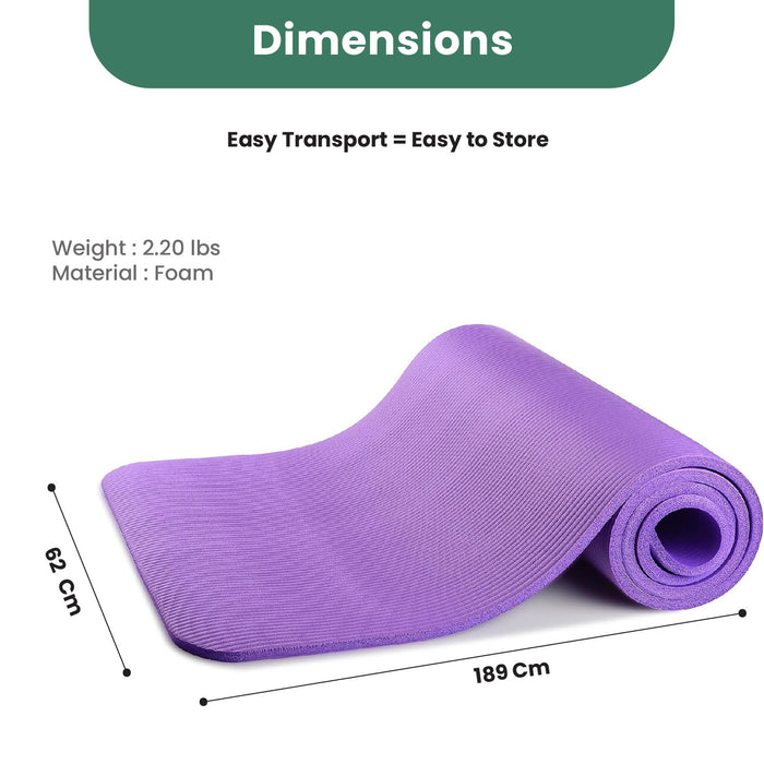 Yoga Mat with Strap – 10mm Thick for Ultimate Comfort Non-Slip Purple