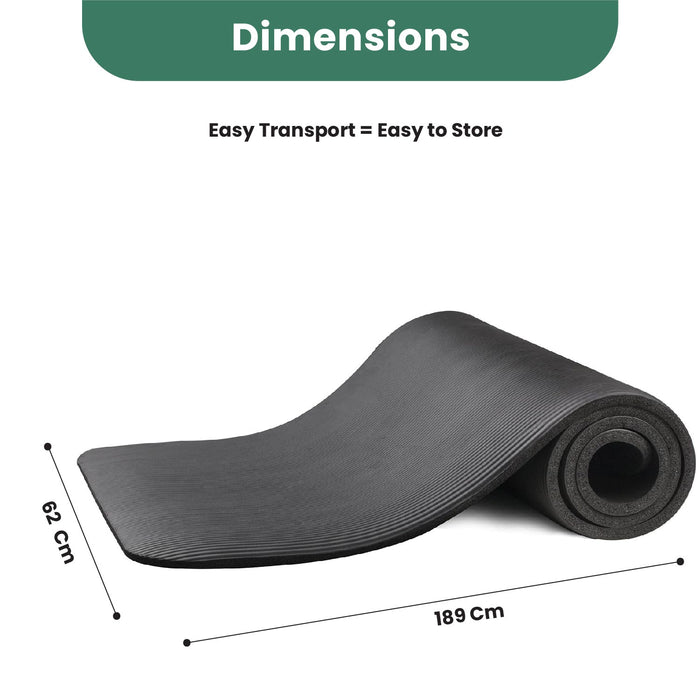 Yoga Mat with Strap – 10mm Thick for Ultimate Comfort Non-Slip Black