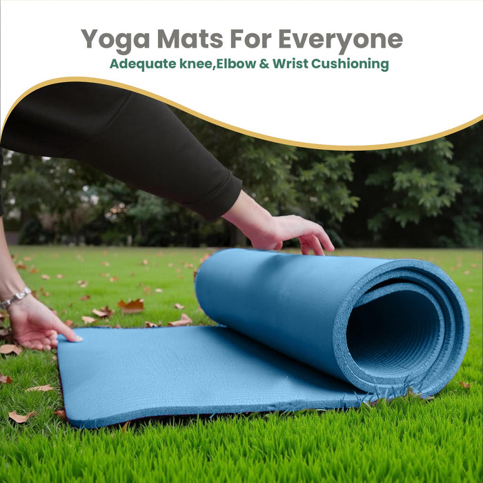 Yoga Mat with Strap – 10mm Thick for Ultimate Comfort Non-Slip Blue