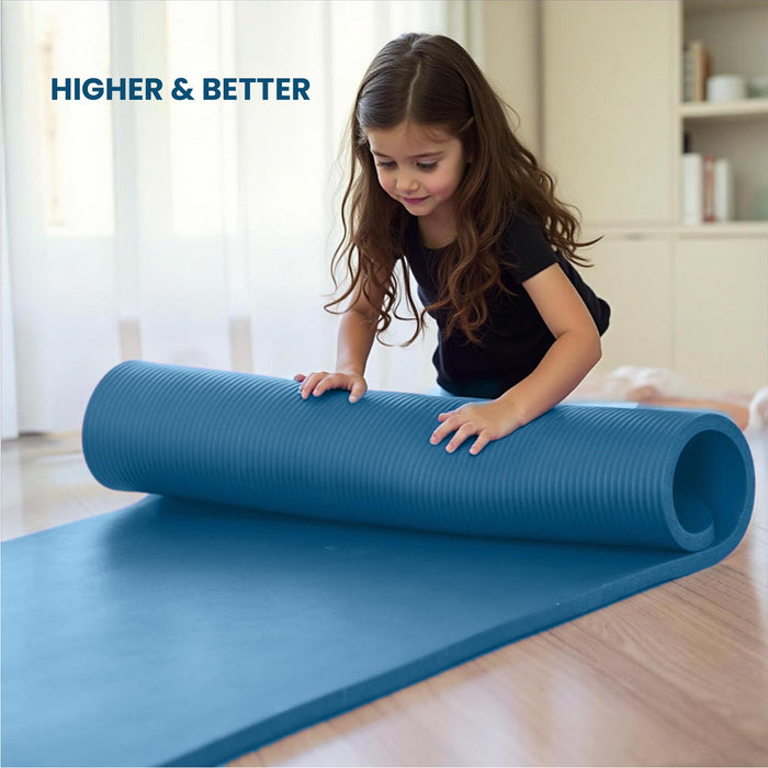 Yoga Mat with Strap – 10mm Thick for Ultimate Comfort Non-Slip Blue
