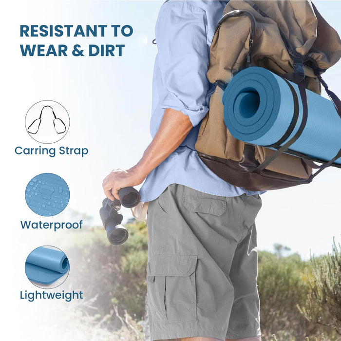 Yoga Mat with Strap – 10mm Thick for Ultimate Comfort Non-Slip Blue