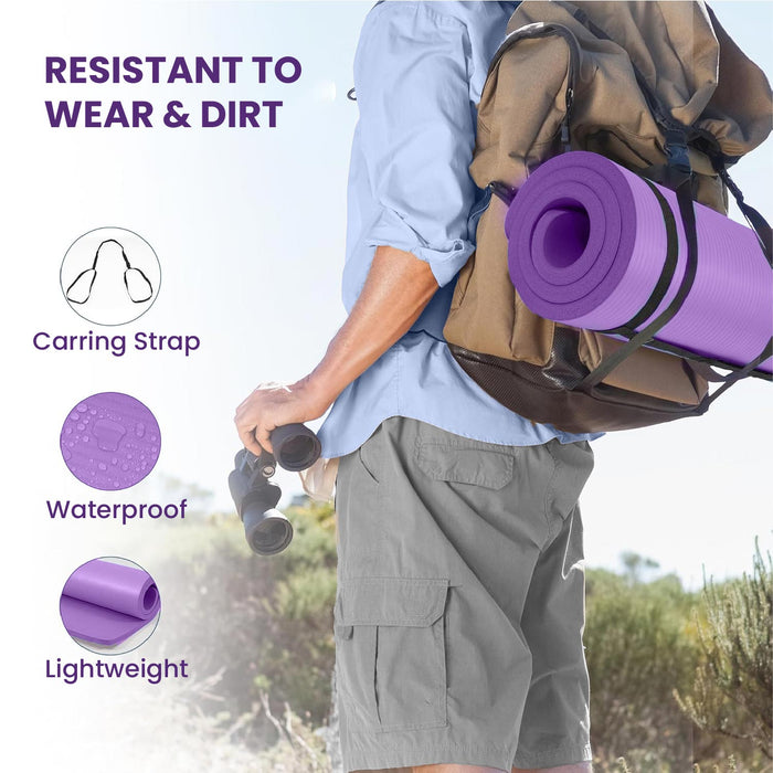 Yoga Mat with Strap – 10mm Thick for Ultimate Comfort Non-Slip Purple
