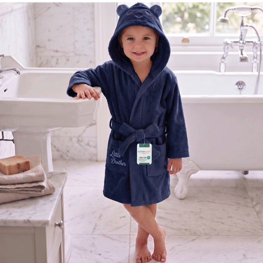 Cacoon Kids Cotton Bathrobe with Hood, Tie Belt & Pockets - Blue Bear