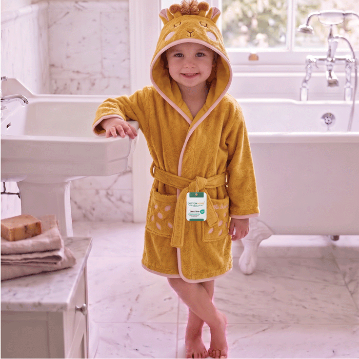 Puddle Kids Cotton Bathrobe with Hood, Tie Belt & Pockets - Little Giraffe