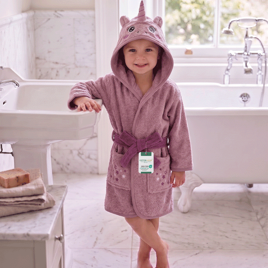 Cacoon Kids Cotton Bathrobe with Hood, Tie Belt & Pockets -  Star Unicorn