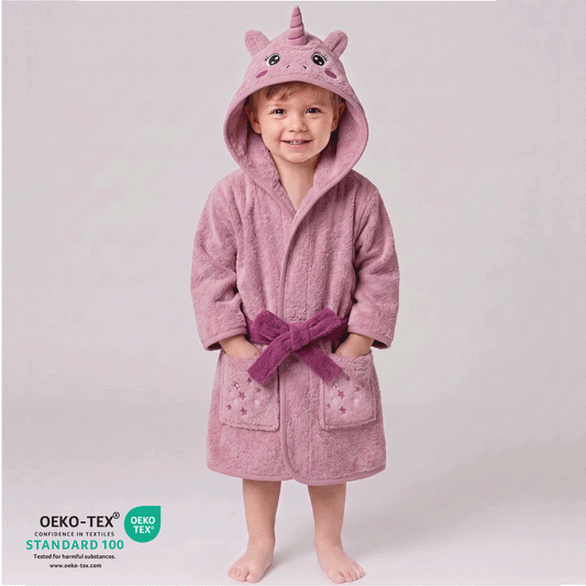 Cacoon Kids Cotton Bathrobe with Hood, Tie Belt & Pockets -  Star Unicorn