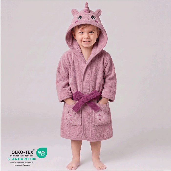 Puddle Kids Cotton Bathrobe with Hood, Tie Belt & Pockets -  Star Unicorn