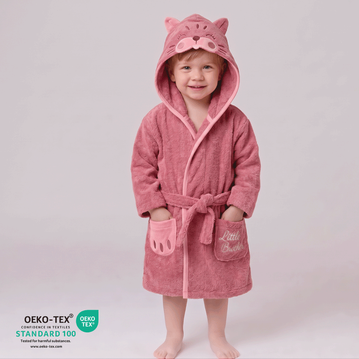Puddle Kids Cotton Bathrobe with Hood, Tie Belt & Pockets -  Cuddle Cat