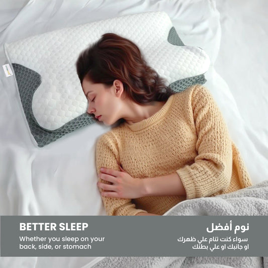 Ergo Memory Foam Pillow with Breathable, Washable Cover with Button 60x40x10cm