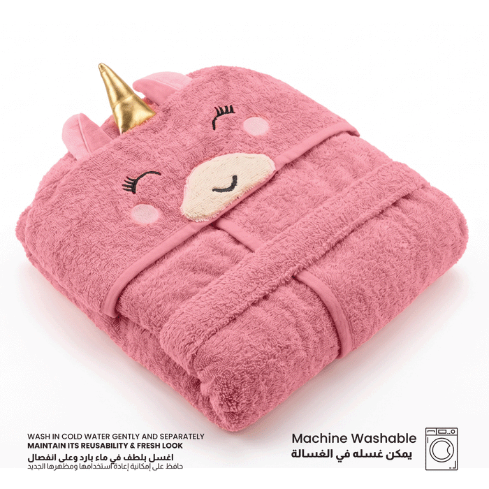 Puddle Kids Cotton Bathrobe with Hood, Tie Belt & Pockets - Little Unicorn