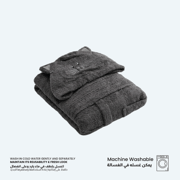 Puddle Kids Cotton Bathrobe with Hood, Tie Belt & Pockets - Grey Bear