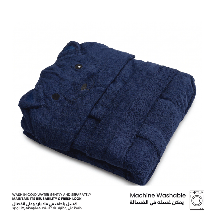 Puddle Kids Cotton Bathrobe with Hood, Tie Belt & Pockets - Blue Bear