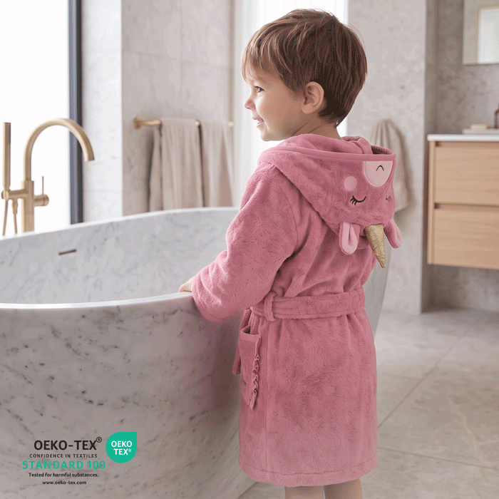 Puddle Kids Cotton Bathrobe with Hood, Tie Belt & Pockets - Little Unicorn