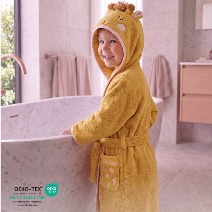 Puddle Kids Cotton Bathrobe with Hood, Tie Belt & Pockets - Little Giraffe