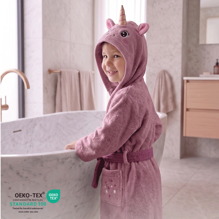 Puddle Kids Cotton Bathrobe with Hood, Tie Belt & Pockets -  Star Unicorn