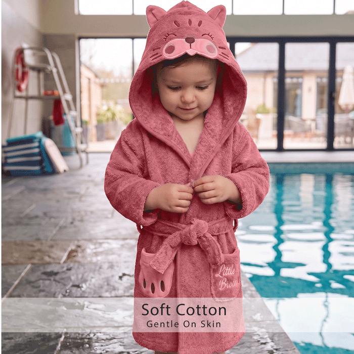 Puddle Kids Cotton Bathrobe with Hood, Tie Belt & Pockets -  Cuddle Cat