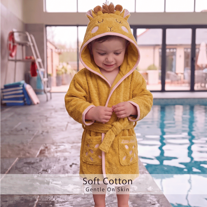 Puddle Kids Cotton Bathrobe with Hood, Tie Belt & Pockets - Little Giraffe