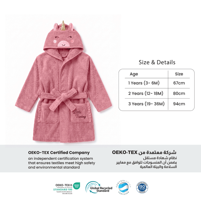 Puddle Kids Cotton Bathrobe with Hood, Tie Belt & Pockets - Little Unicorn