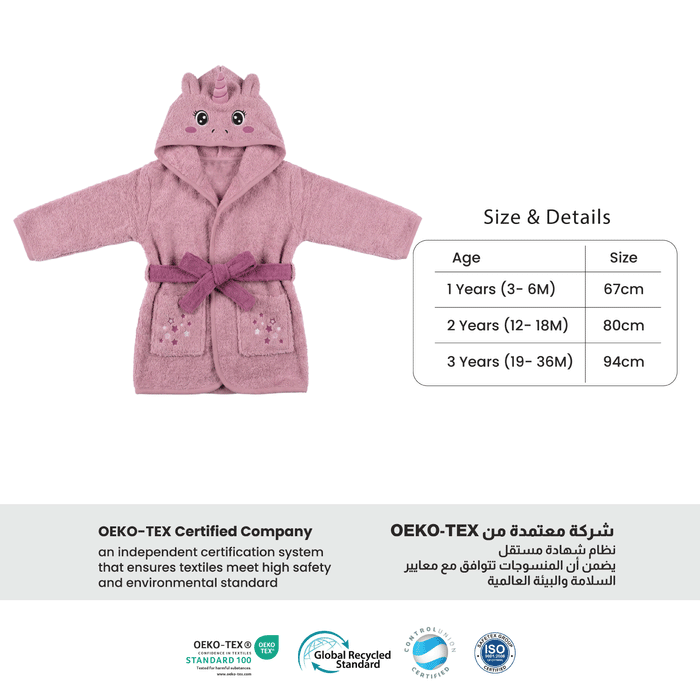 Puddle Kids Cotton Bathrobe with Hood, Tie Belt & Pockets -  Star Unicorn