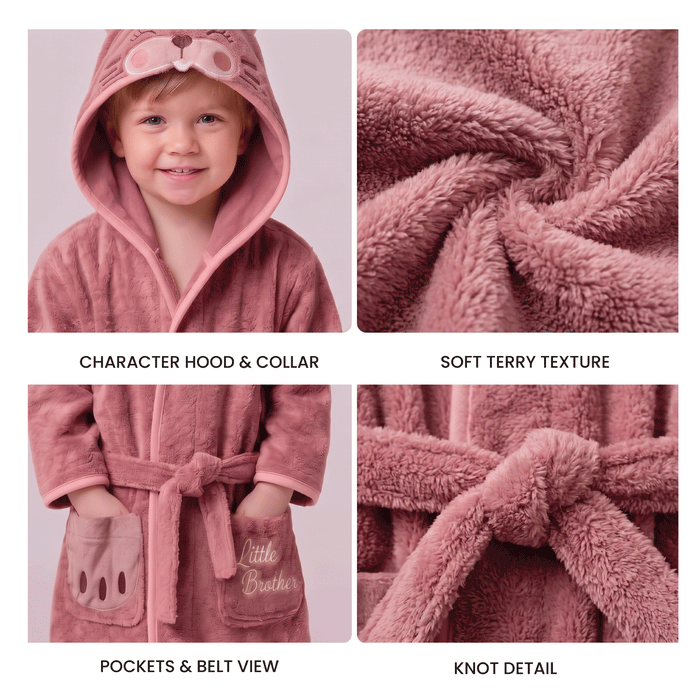 Puddle Kids Cotton Bathrobe with Hood, Tie Belt & Pockets -  Cuddle Cat