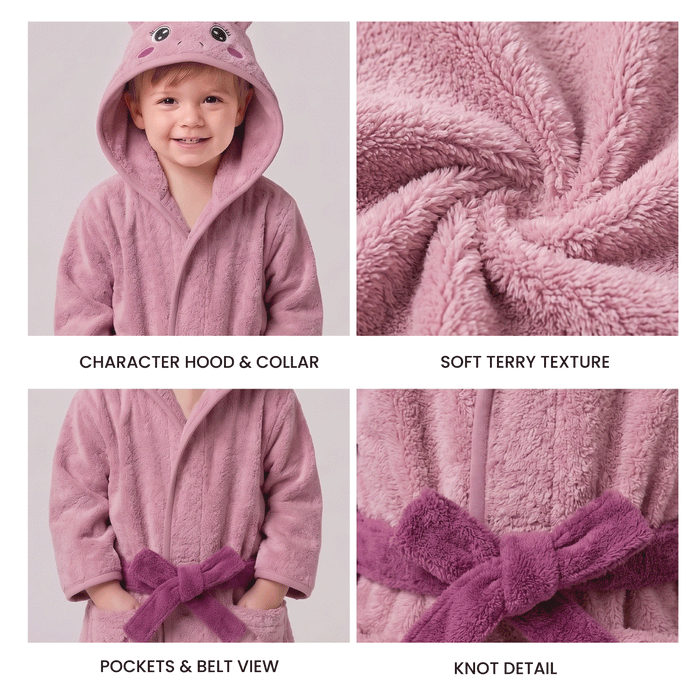 Puddle Kids Cotton Bathrobe with Hood, Tie Belt & Pockets -  Star Unicorn