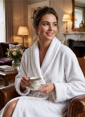 Velour Premium White Soft Cotton Bathrobe Thick & Absorbent