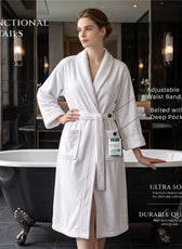Velour Premium White Soft Cotton Bathrobe Thick & Absorbent
