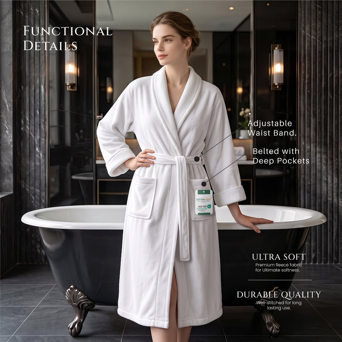 Velour Premium White Soft Cotton Bathrobe Thick & Absorbent