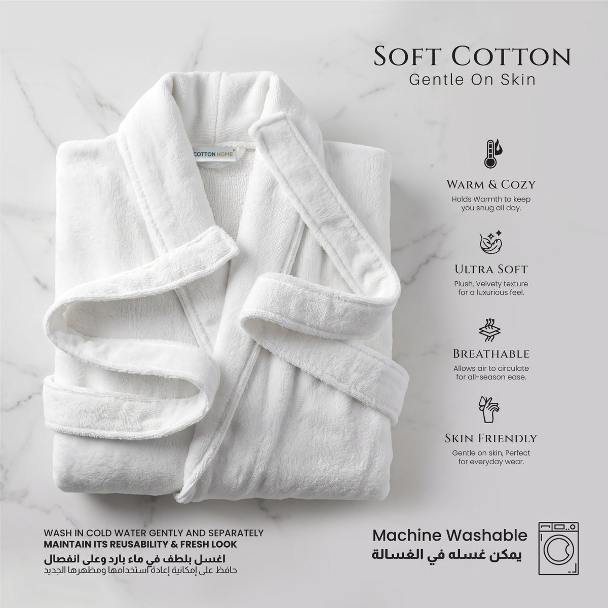 Velour Premium White Soft Cotton Bathrobe Thick & Absorbent