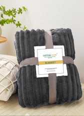 Plush Stripe Blanket Queen Size 220x240 Dark Grey - Cotton Home