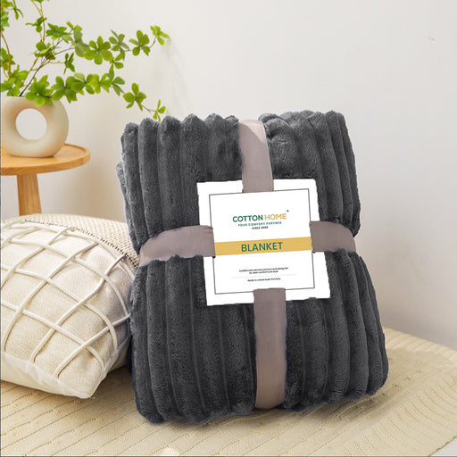 Plush Stripe Blanket Queen Size 220x240 Royal Blue - Cotton Home