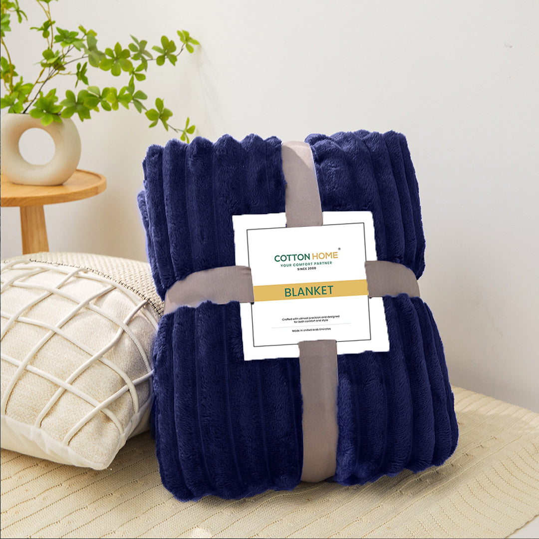 Plush Stripe Blanket Queen Size 220x240 Ivory - Cotton Home