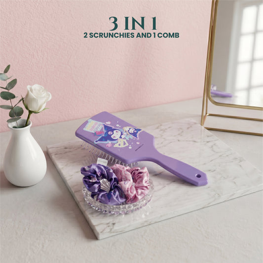 Kuromi Hair Accessories Set Pack of 3 hair Brush and scrunchies set