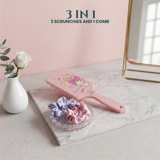 My Melody Hair Accessories Set Pack of 3 hair Brush and scrunchies set