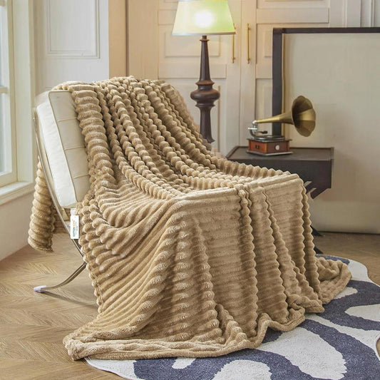 Plush Stripe Blanket Queen Size 220x240 Brown - Cotton Home
