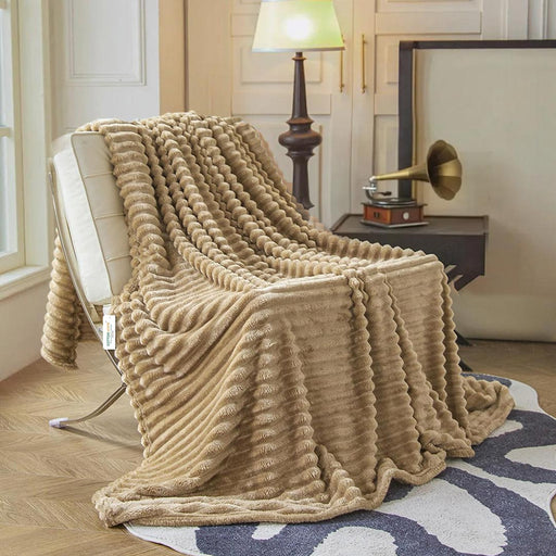 Plush Stripe Blanket Queen Size 220x240 Brown - Cotton Home