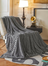 Plush Stripe Blanket Queen Size 220x240 Grey - Cotton Home