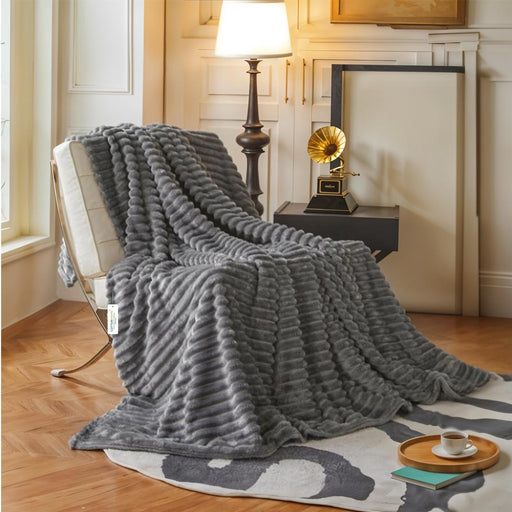 Plush Stripe Blanket Queen Size 220x240 Grey - Cotton Home