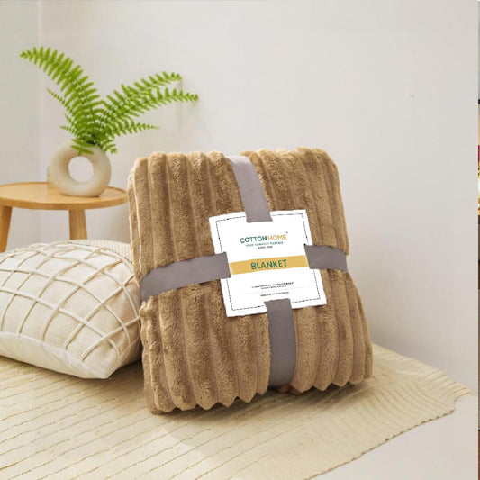 Plush Stripe Blanket Queen Size 220x240 Brown - Cotton Home