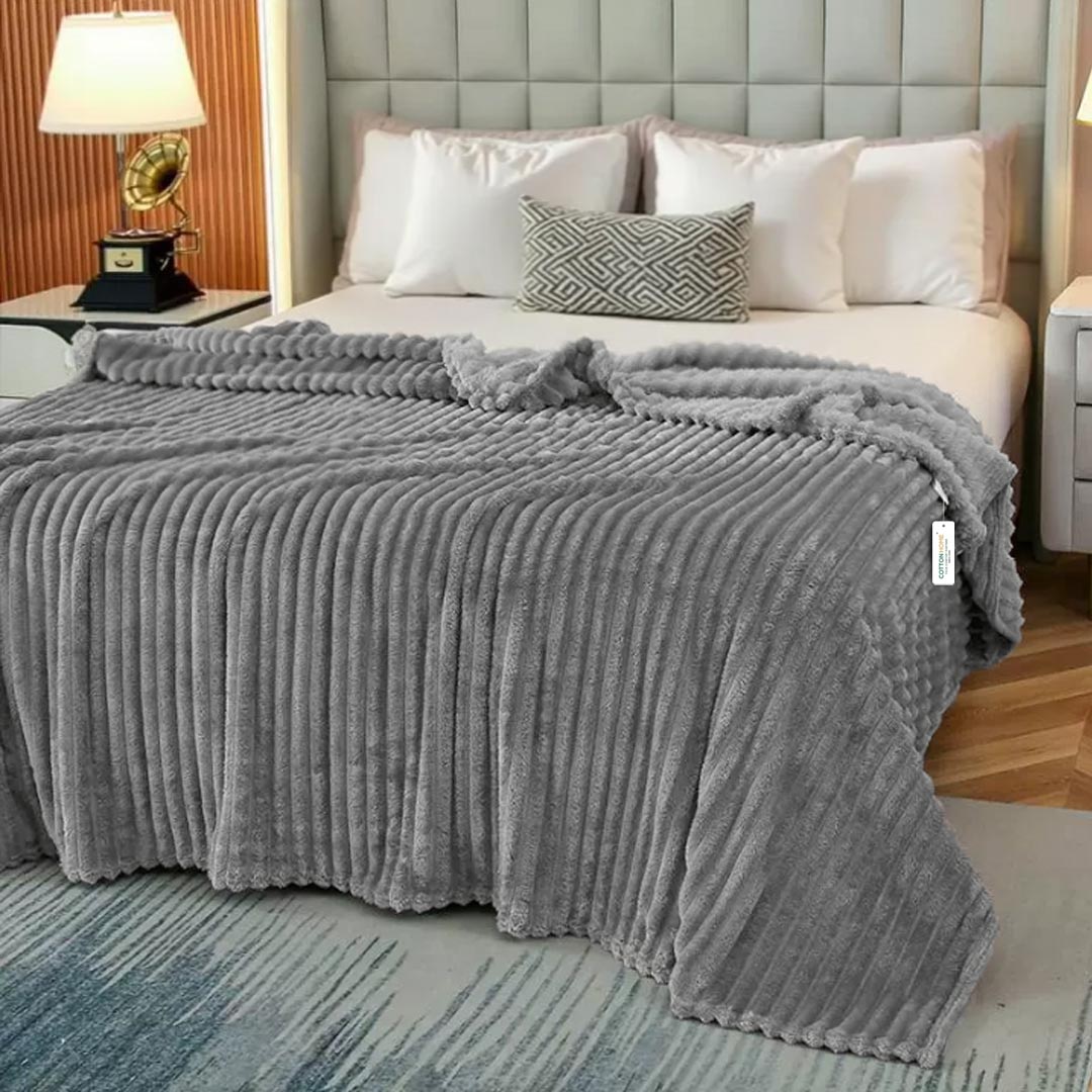 Plush Stripe Blanket Queen Size 220x240 Grey - Cotton Home