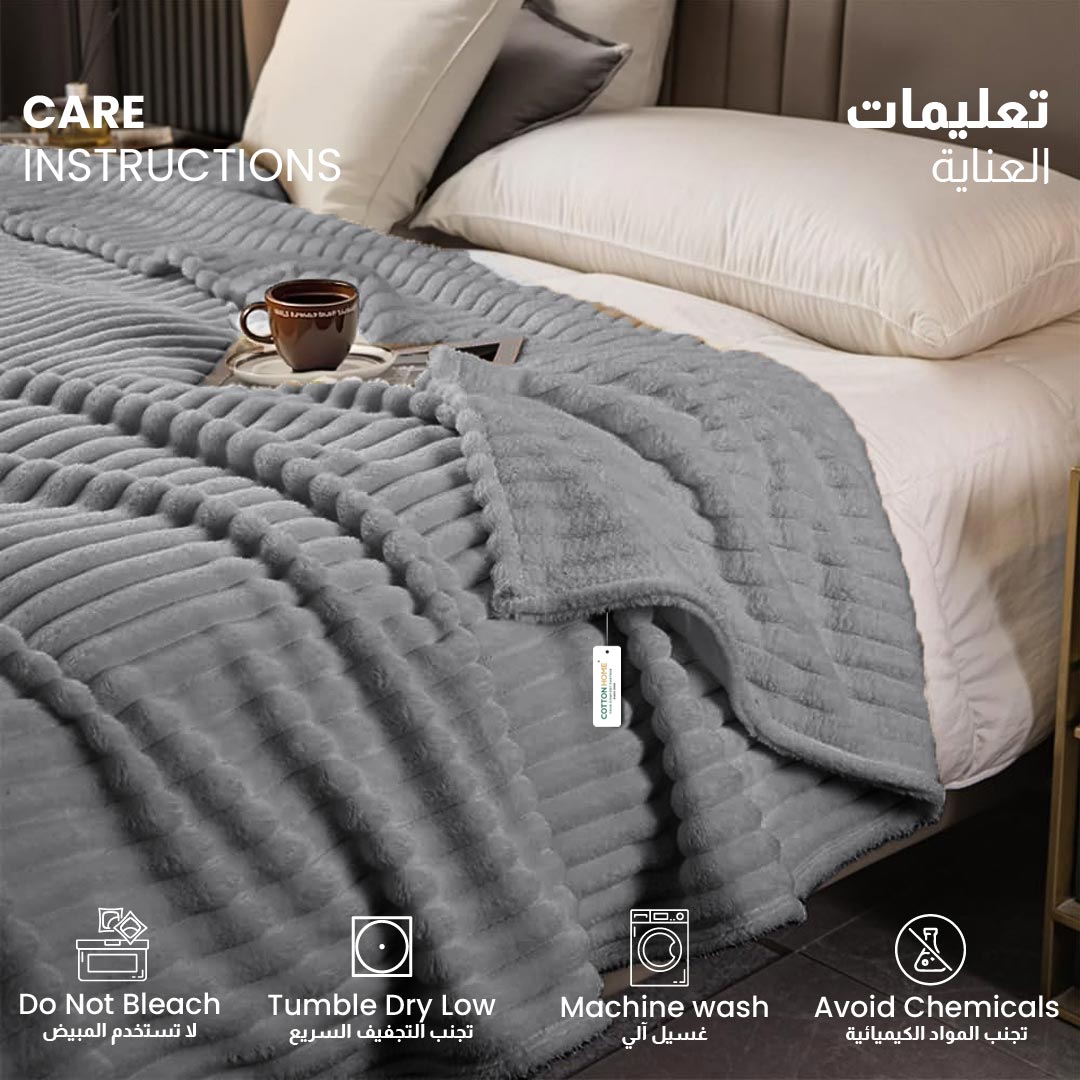 Plush Stripe Blanket Queen Size 220x240 Grey - Cotton Home