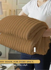 Plush Stripe Blanket Queen Size 220x240 Brown - Cotton Home