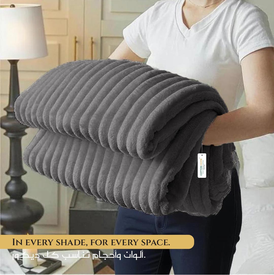 Plush Stripe Blanket Queen Size 220x240 Grey - Cotton Home